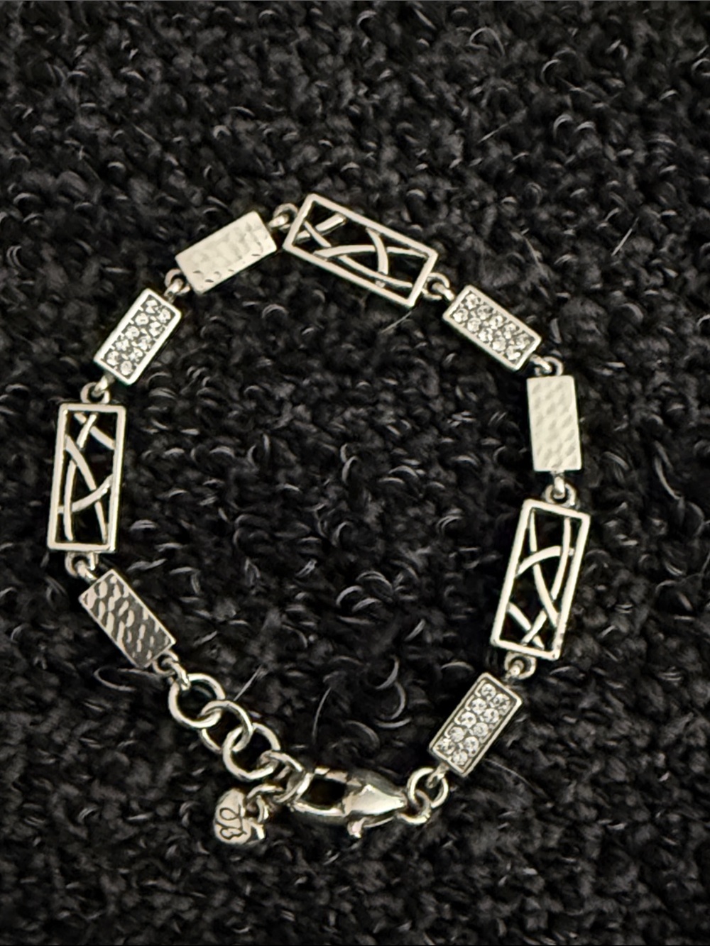 Brighton Silver-Tone Rectangular Link Bracelet with Clear Accents